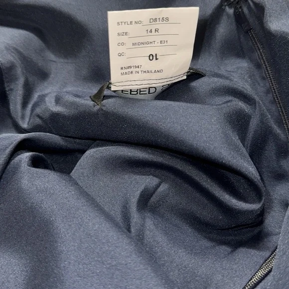 NEW ALFRED SUNG D815 DRAPED ONE-SHOULDER SATIN MAXI DRESS POCKETS NAVY sz 14 - Picture 5 of 6